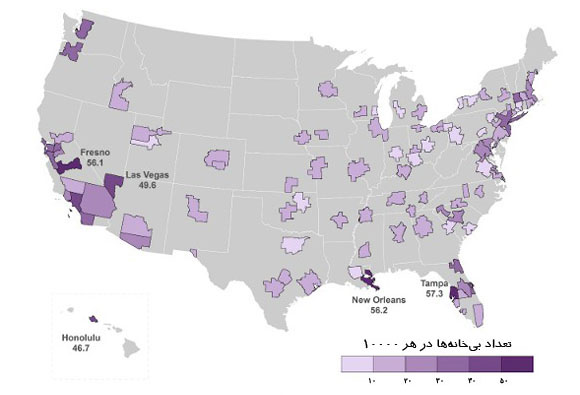 نقشه افراد بی‌خانه در امریکا