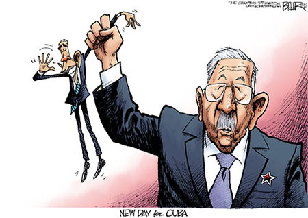 روزنامه «واشنگتن پست» این کارتون را زیر عنوان «کارتونیست‌ها سفر اوباما به کیوبا را چگونه ارزیابی کردند» به تاریخ ۲۲ مارچ ۲۰۱۶ نشر کرد.